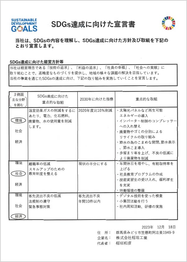 SDGs達成に向けた宣言書